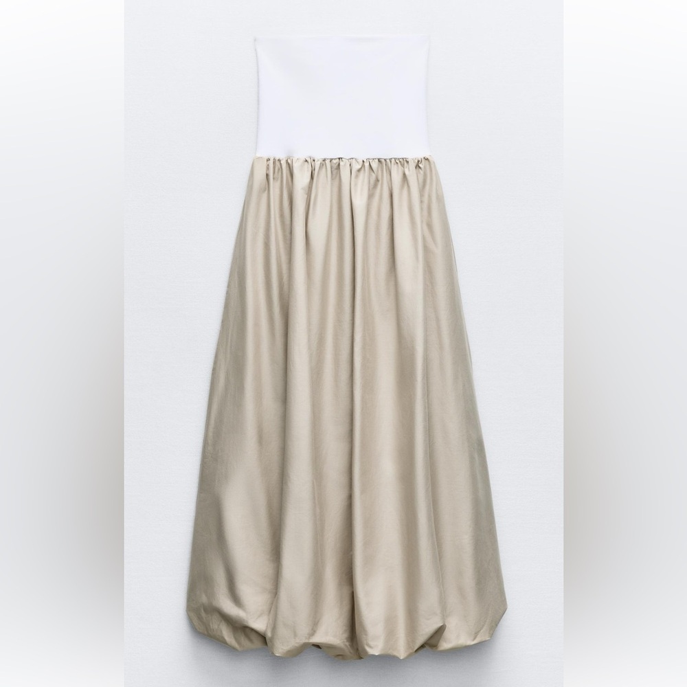 Zara Khaki Balloon Skirt/white tube top dress